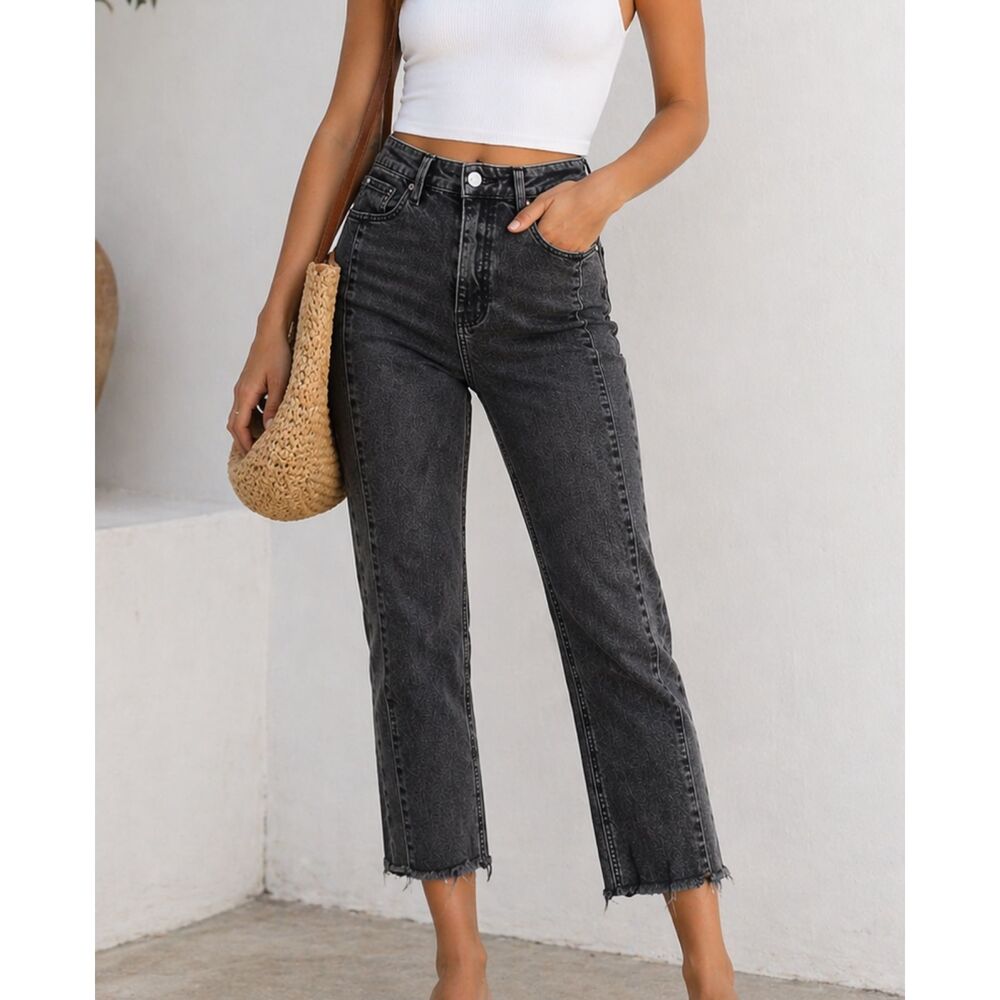GUESS Crop Straight Leg 30 W Women's Black Stretch Super High Rise Jeans